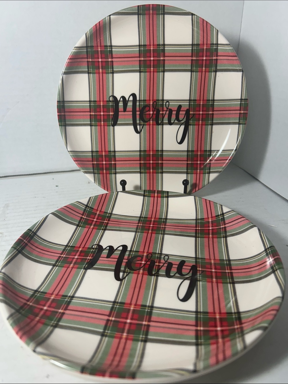 Merry Plaid Holiday Dinner Plates - Red & Green Plaid Set of 2 9 inch